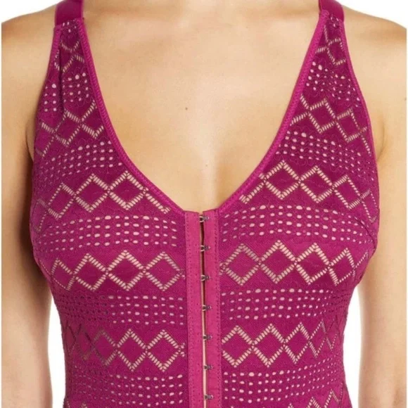NWT $68 Free People XS M or L Thank You Never Bodysuit Top Shirt Magenta - Picture 6 of 16